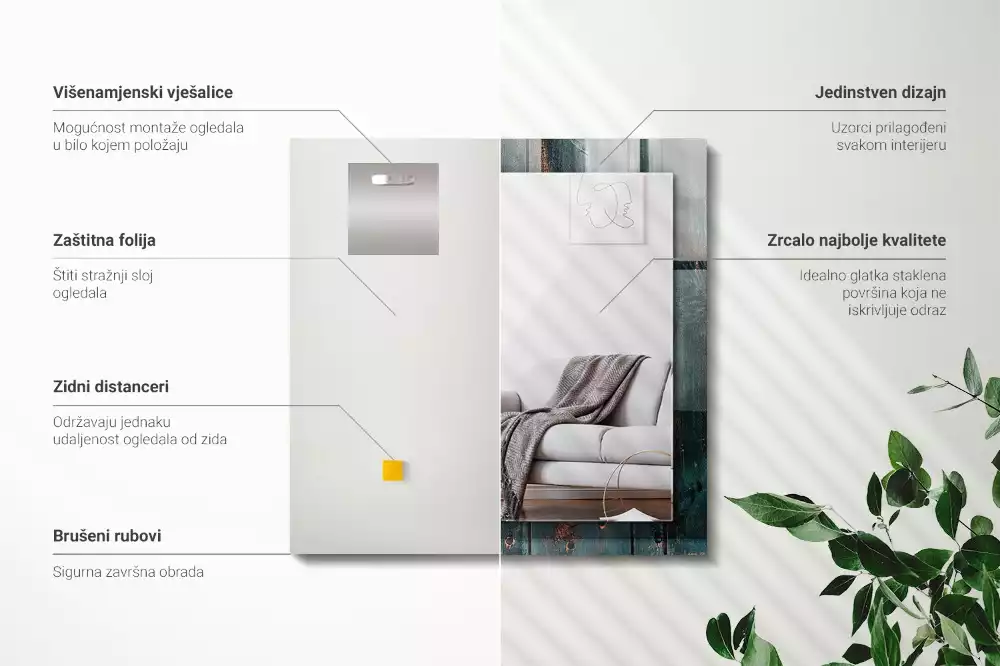 Espejo rectangular impreso Pizarras verdes de madera