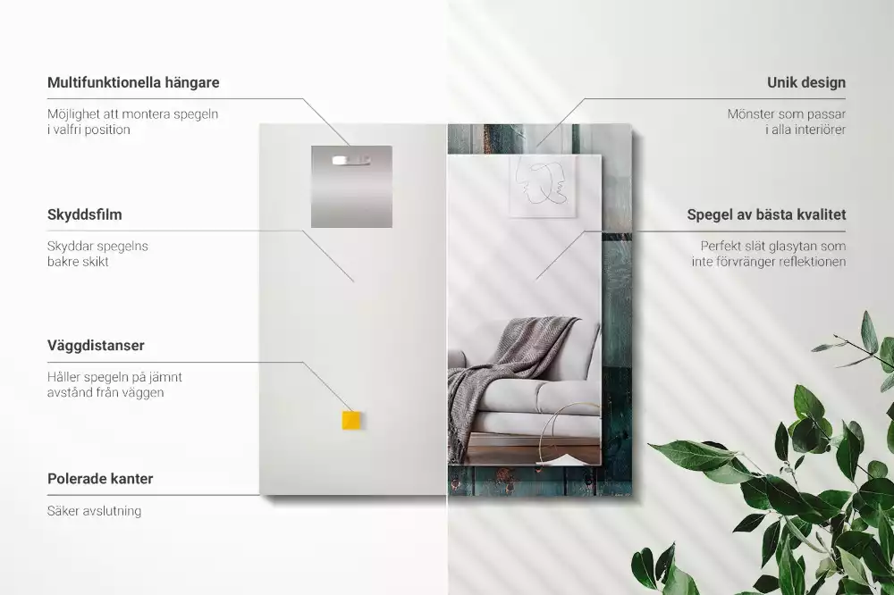 Espejo rectangular impreso Pizarras verdes de madera