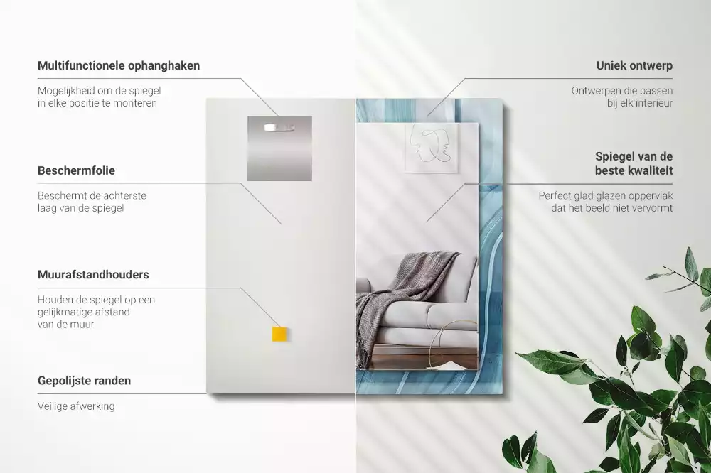 Espejo rectangular estampado Líneas azules abstractas