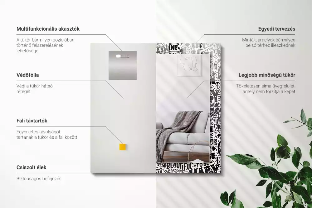 Espejo rectangular estampado Letras motivacionales a mano