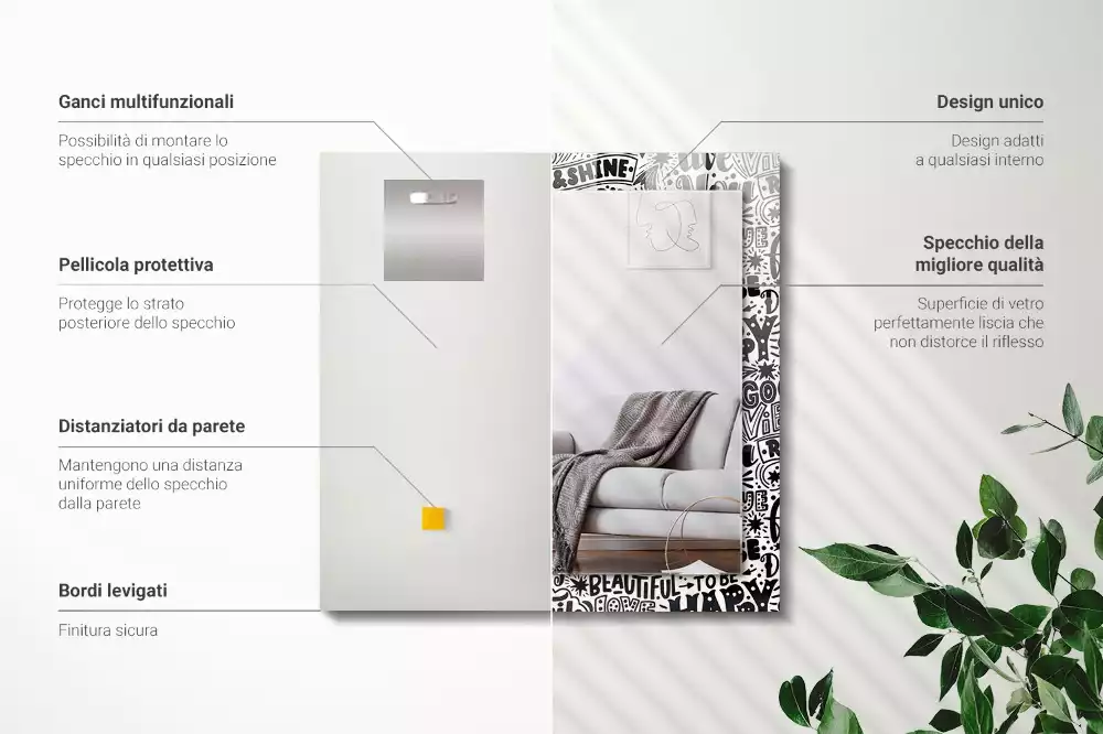 Espejo rectangular estampado Letras motivacionales a mano