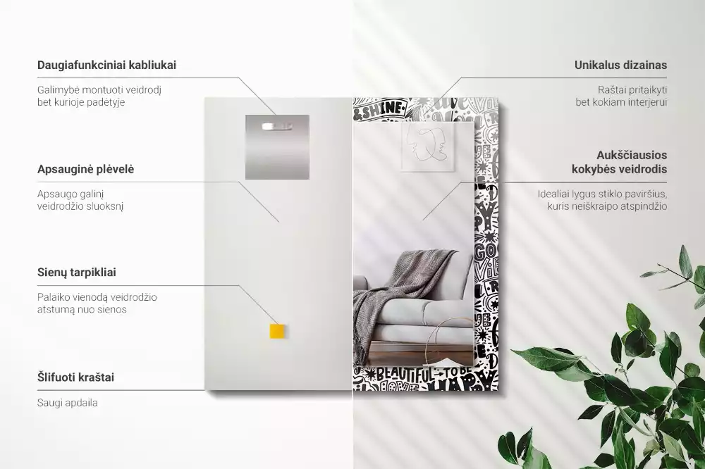 Espejo rectangular estampado Letras motivacionales a mano