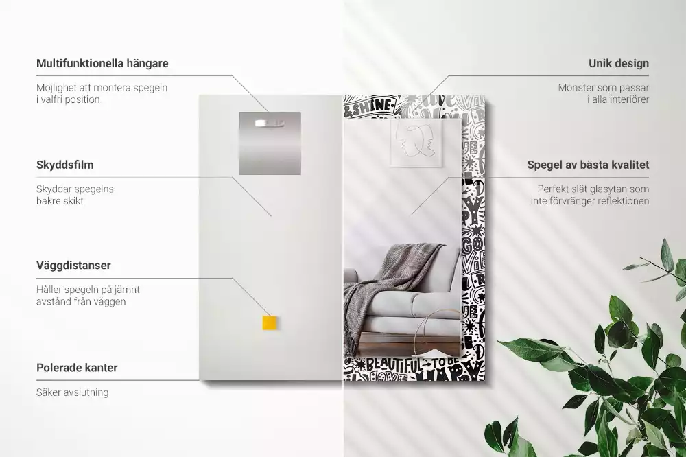 Espejo rectangular estampado Letras motivacionales a mano