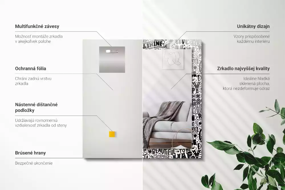 Espejo rectangular estampado Letras motivacionales a mano