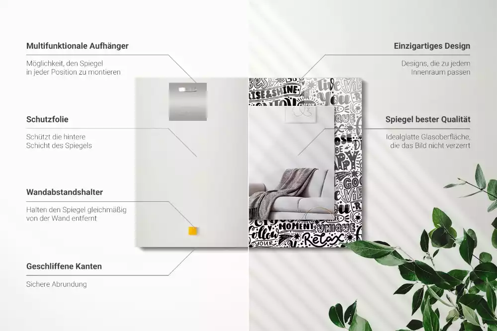 Espejo rectangular estampado Letras motivacionales a mano