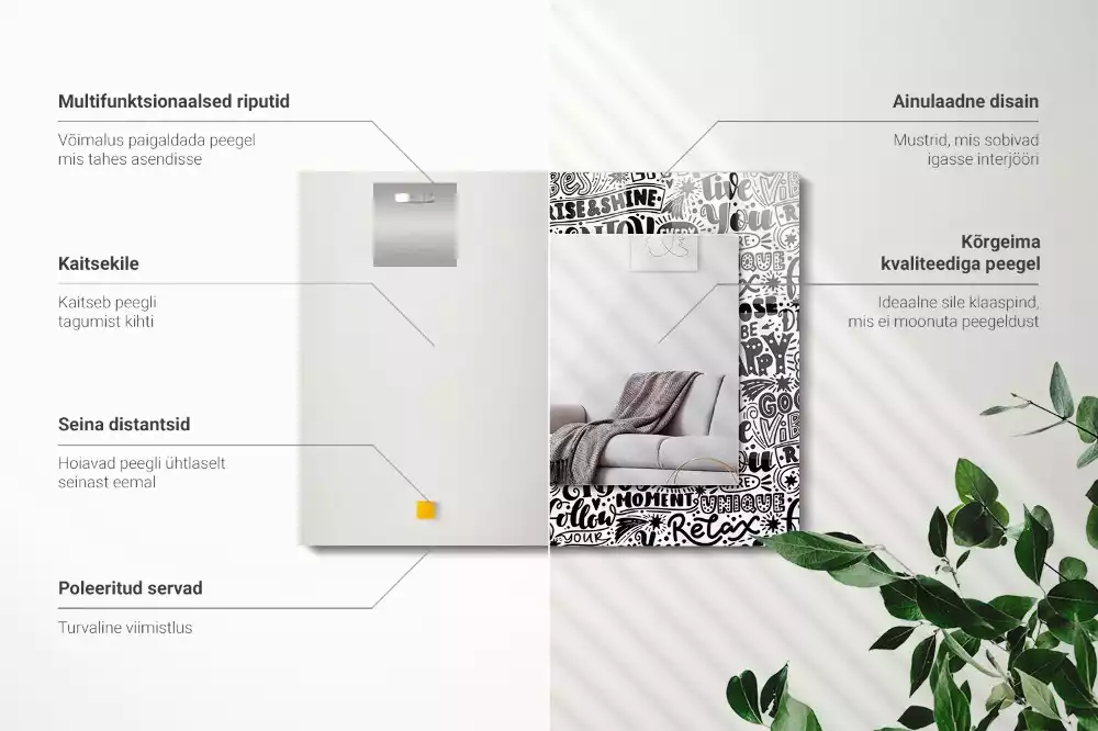 Espejo rectangular estampado Letras motivacionales a mano