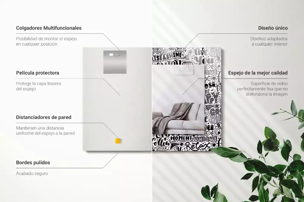 Espejo rectangular estampado Letras motivacionales a mano