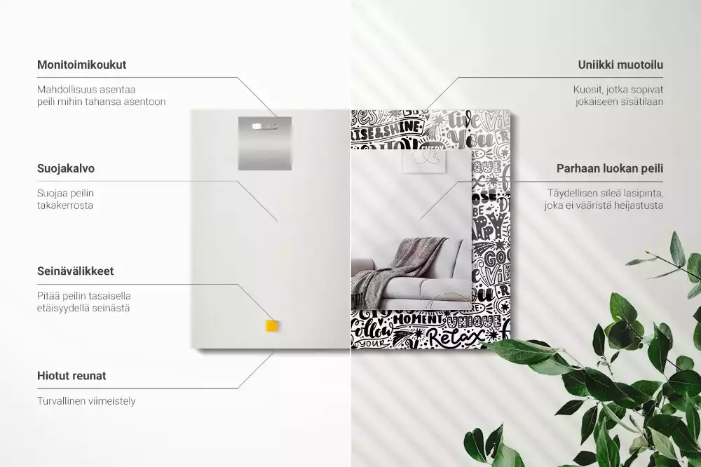 Espejo rectangular estampado Letras motivacionales a mano