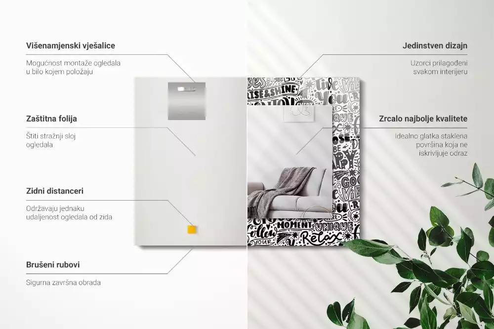 Espejo rectangular estampado Letras motivacionales a mano