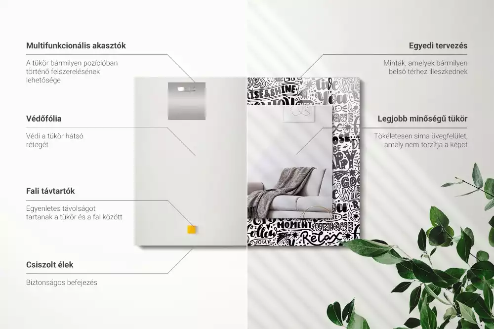 Espejo rectangular estampado Letras motivacionales a mano