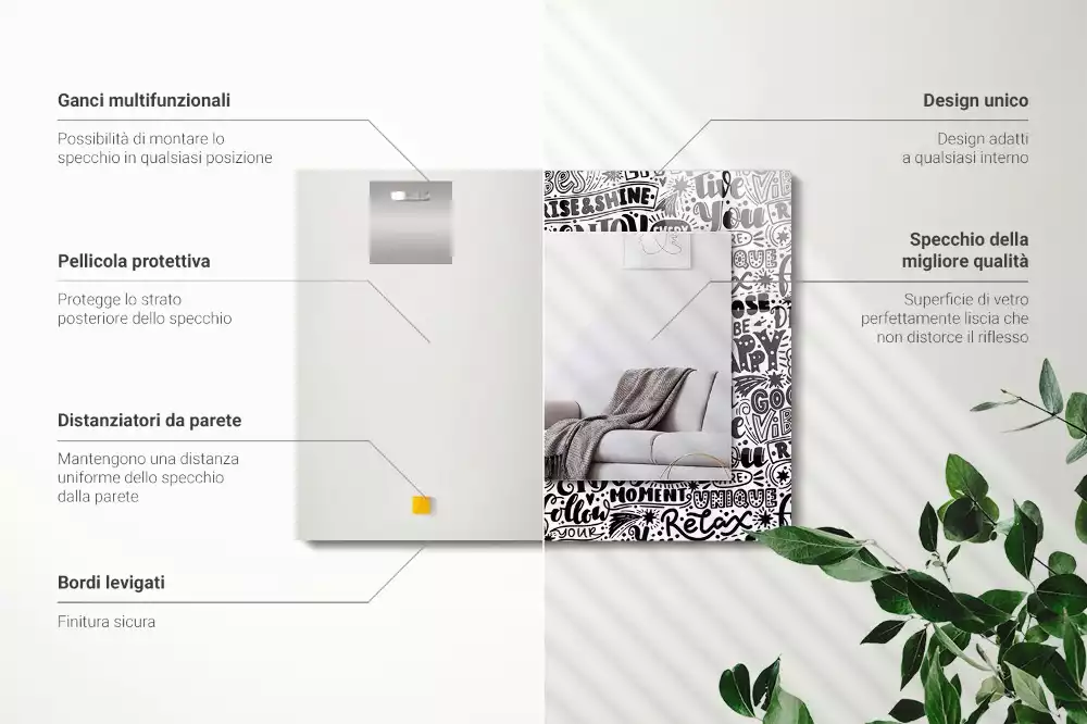 Espejo rectangular estampado Letras motivacionales a mano