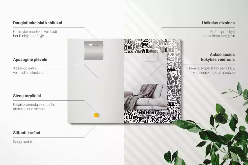 Espejo rectangular estampado Letras motivacionales a mano