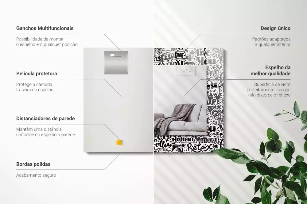 Espejo rectangular estampado Letras motivacionales a mano