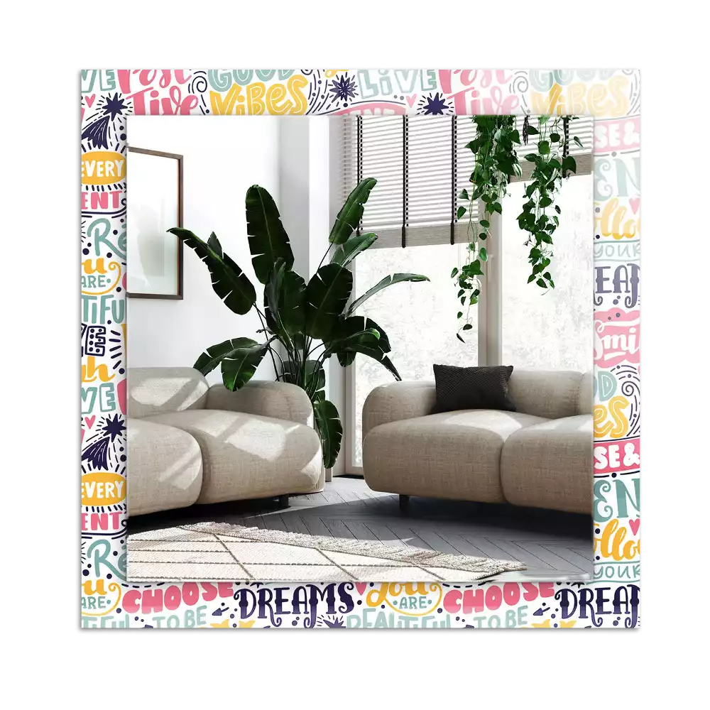 Espejo rectangular estampado Inscripciones motivacionales coloridas