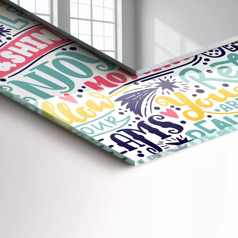 Espejo rectangular estampado Inscripciones motivacionales coloridas
