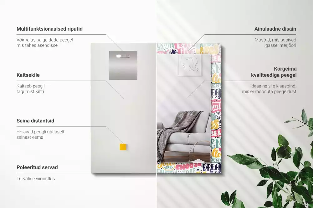 Espejo rectangular estampado Inscripciones motivacionales coloridas