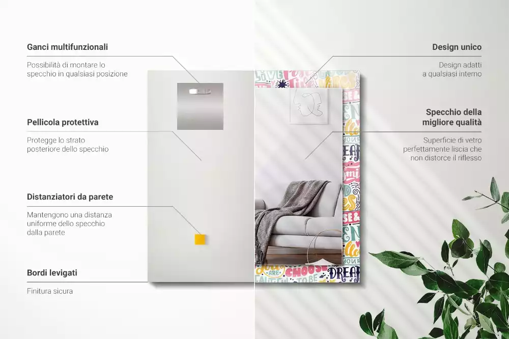 Espejo rectangular estampado Inscripciones motivacionales coloridas