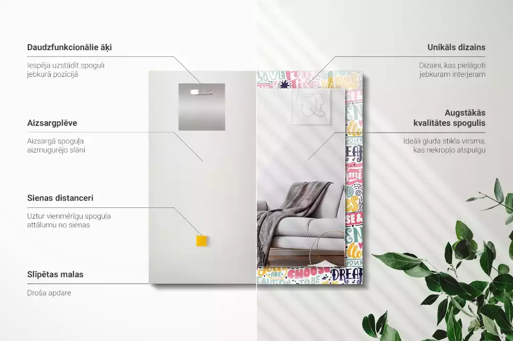Espejo rectangular estampado Inscripciones motivacionales coloridas