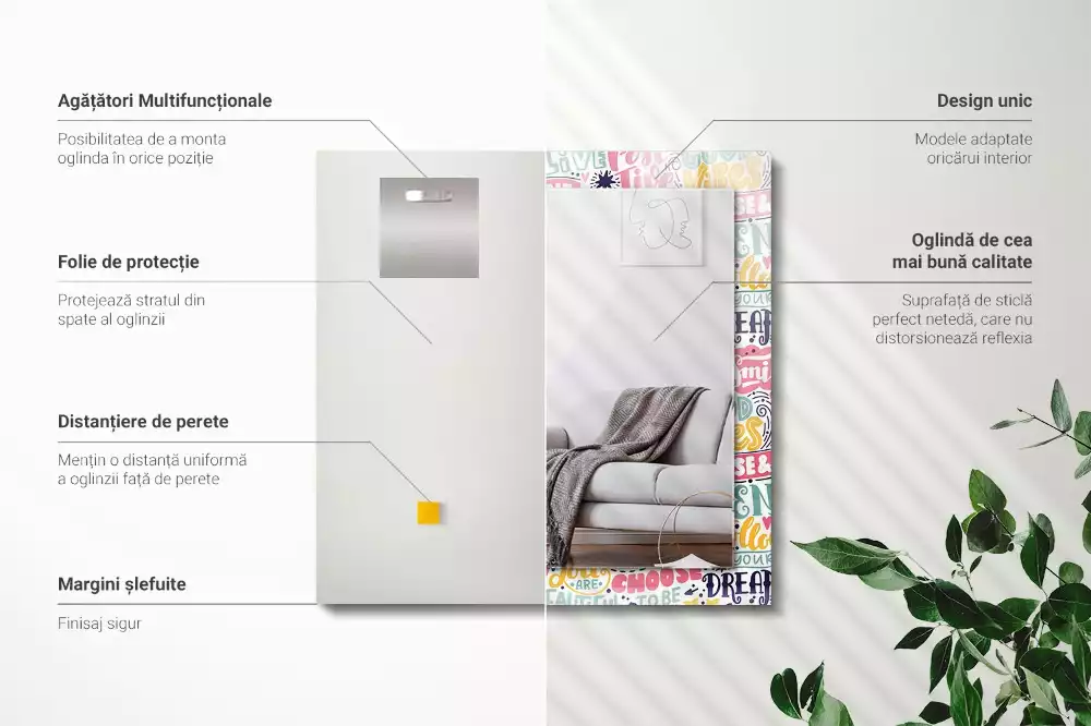 Espejo rectangular estampado Inscripciones motivacionales coloridas
