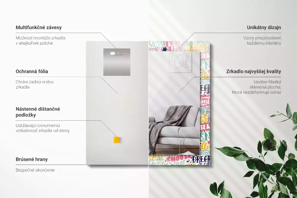 Espejo rectangular estampado Inscripciones motivacionales coloridas