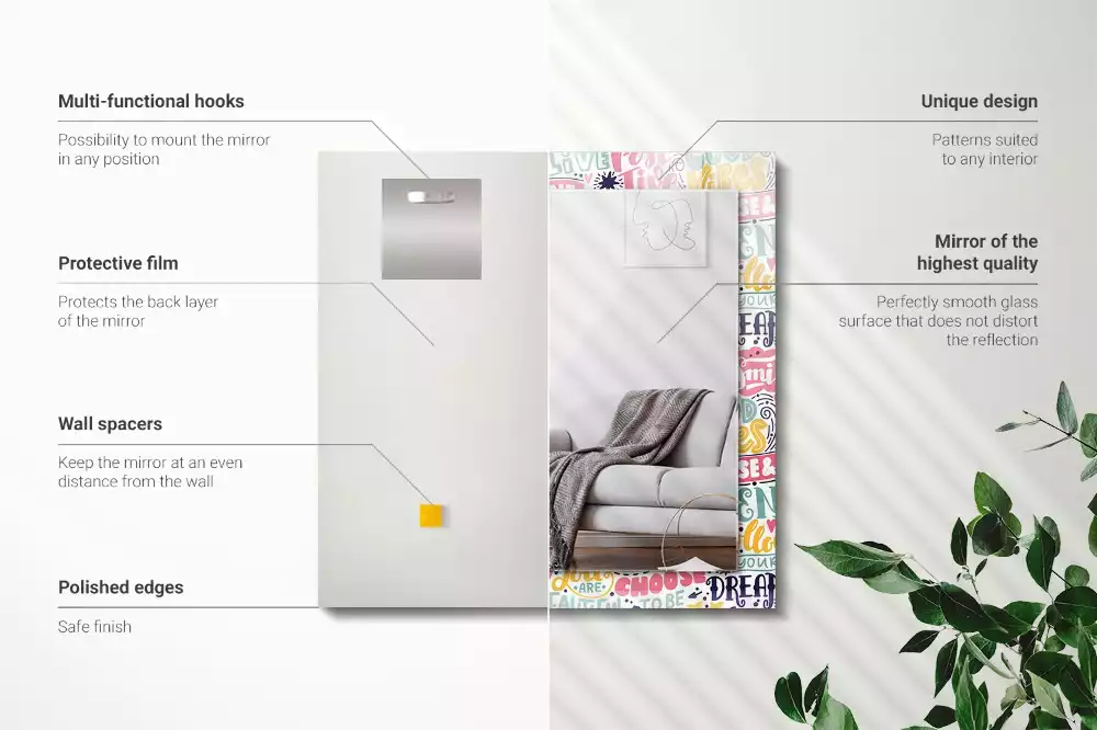 Espejo rectangular estampado Inscripciones motivacionales coloridas