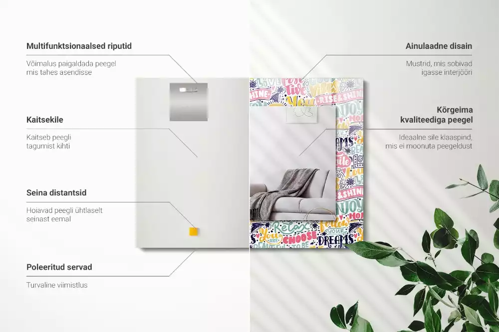 Espejo rectangular estampado Inscripciones motivacionales coloridas