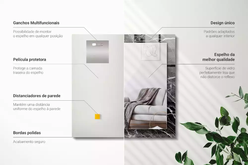 Espejo rectangular impreso mármol negro