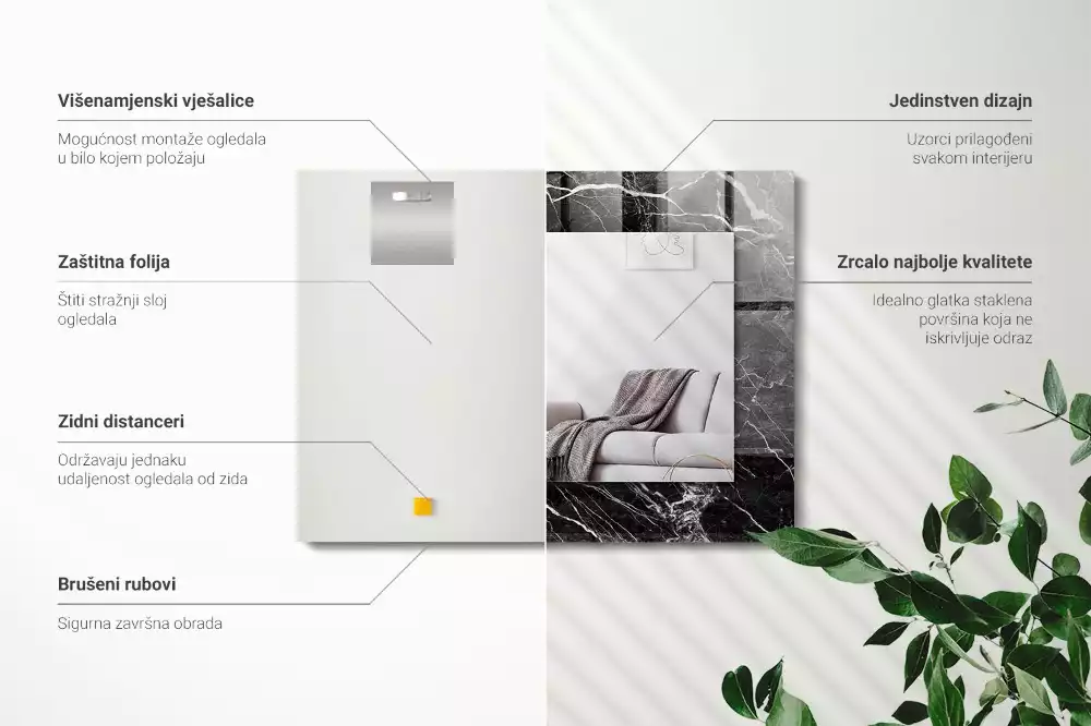 Espejo rectangular impreso mármol negro