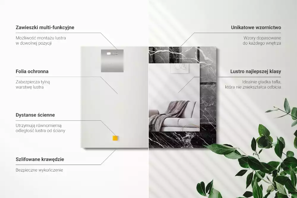 Espejo rectangular impreso mármol negro