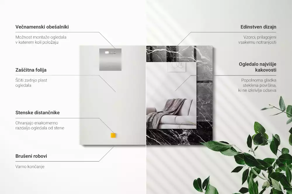 Espejo rectangular impreso mármol negro