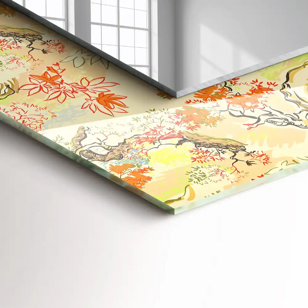Espejo rectangular estampado jardín japonés