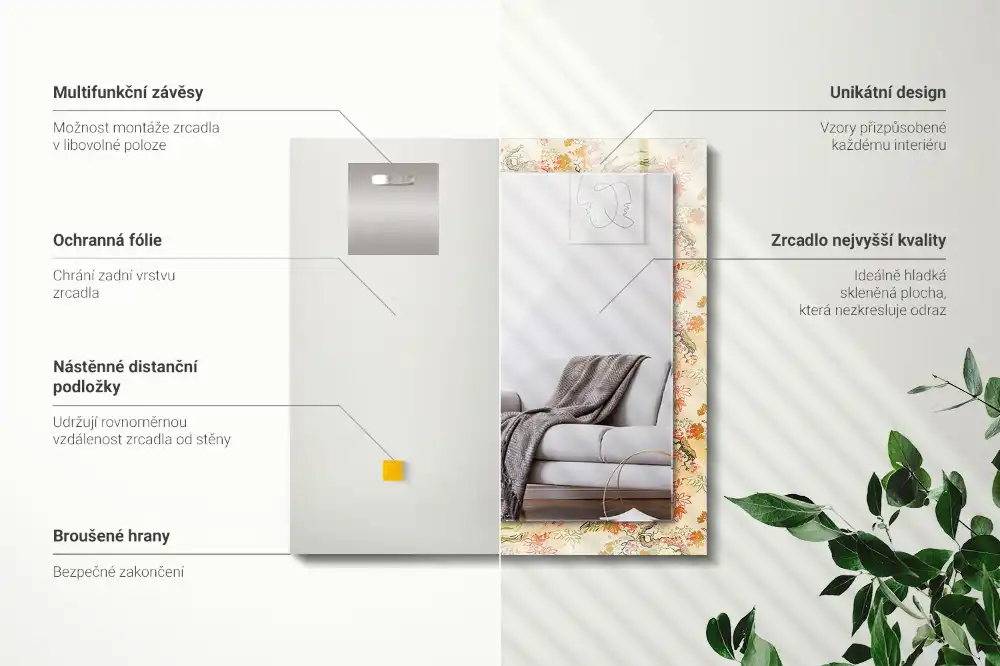 Espejo rectangular estampado jardín japonés