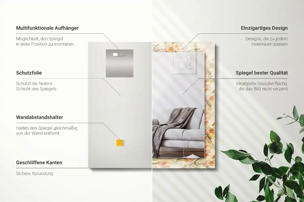 Espejo rectangular estampado jardín japonés