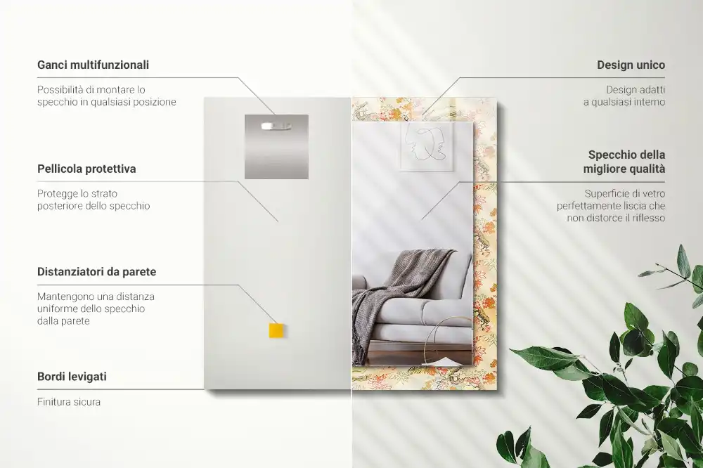 Espejo rectangular estampado jardín japonés