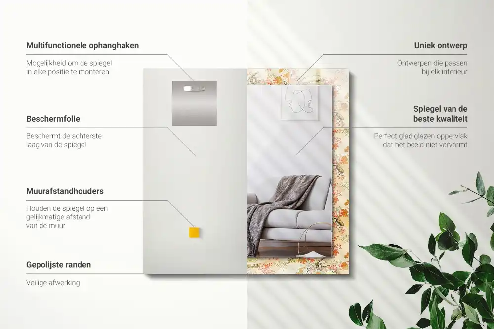 Espejo rectangular estampado jardín japonés