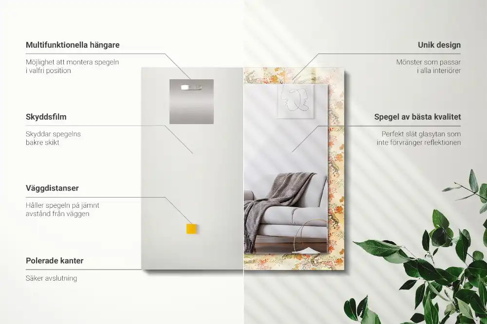 Espejo rectangular estampado jardín japonés