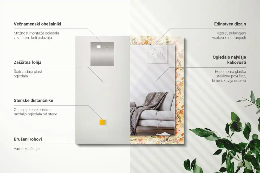 Espejo rectangular estampado jardín japonés