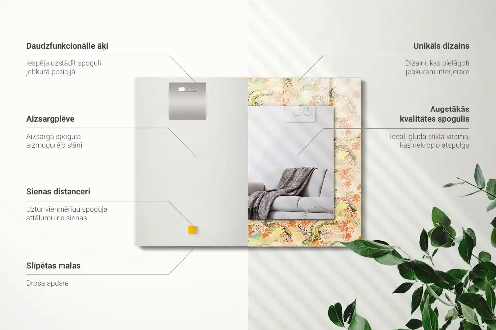 Espejo rectangular estampado jardín japonés