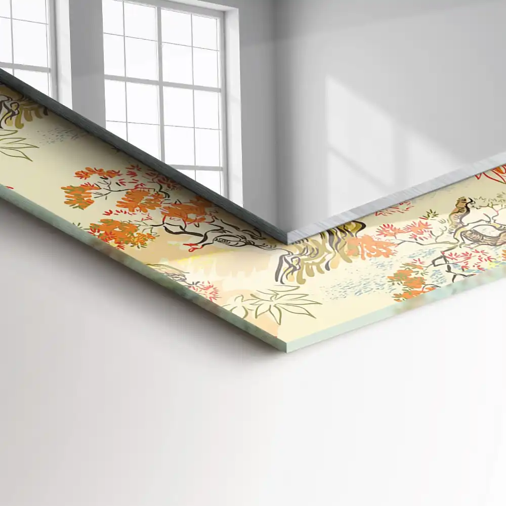 Espejo rectangular estampado jardín japonés