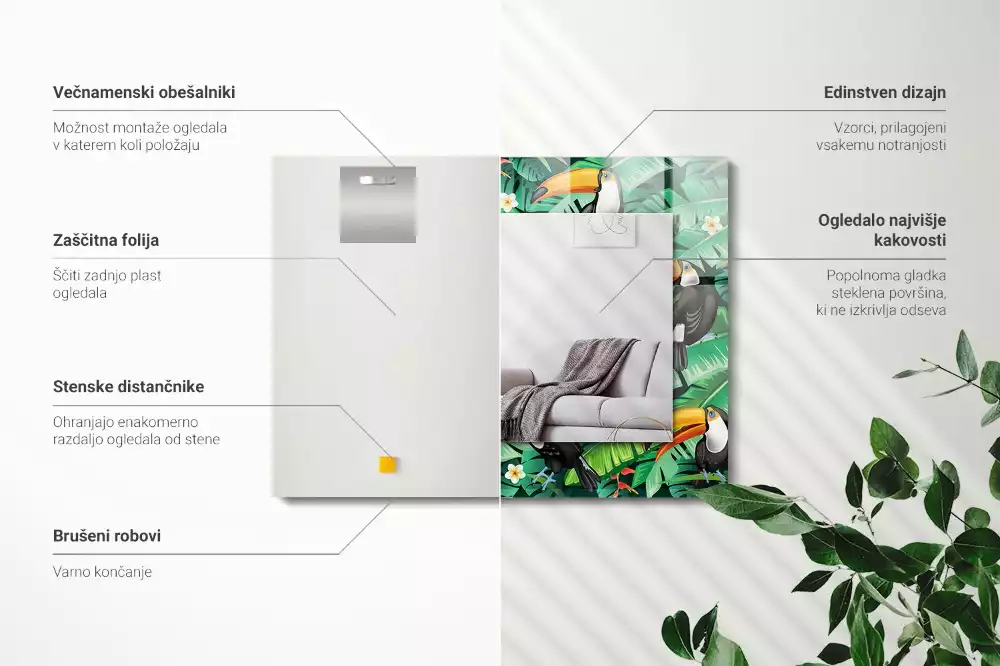 Espejo rectangular estampado Los tucanes salen de la selva