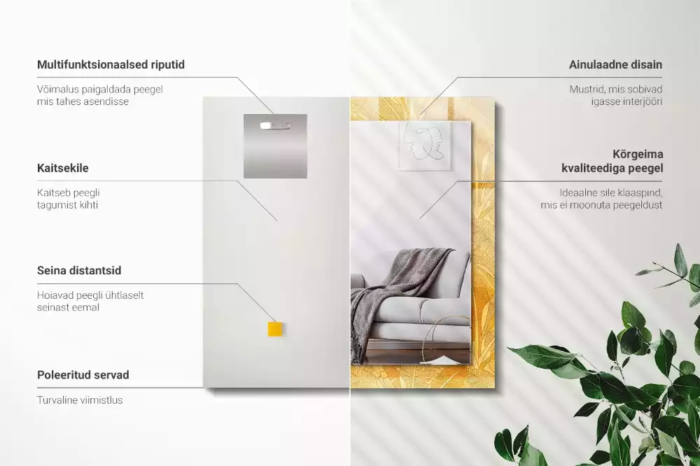 Espejo rectangular impreso Patrón de hojas naranjas