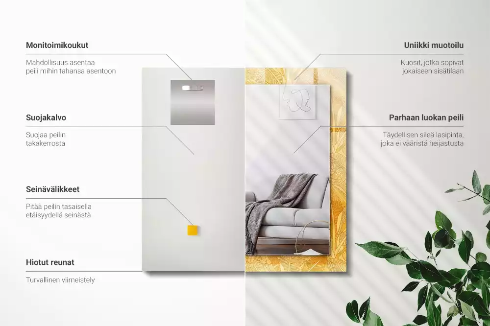 Espejo rectangular impreso Patrón de hojas naranjas