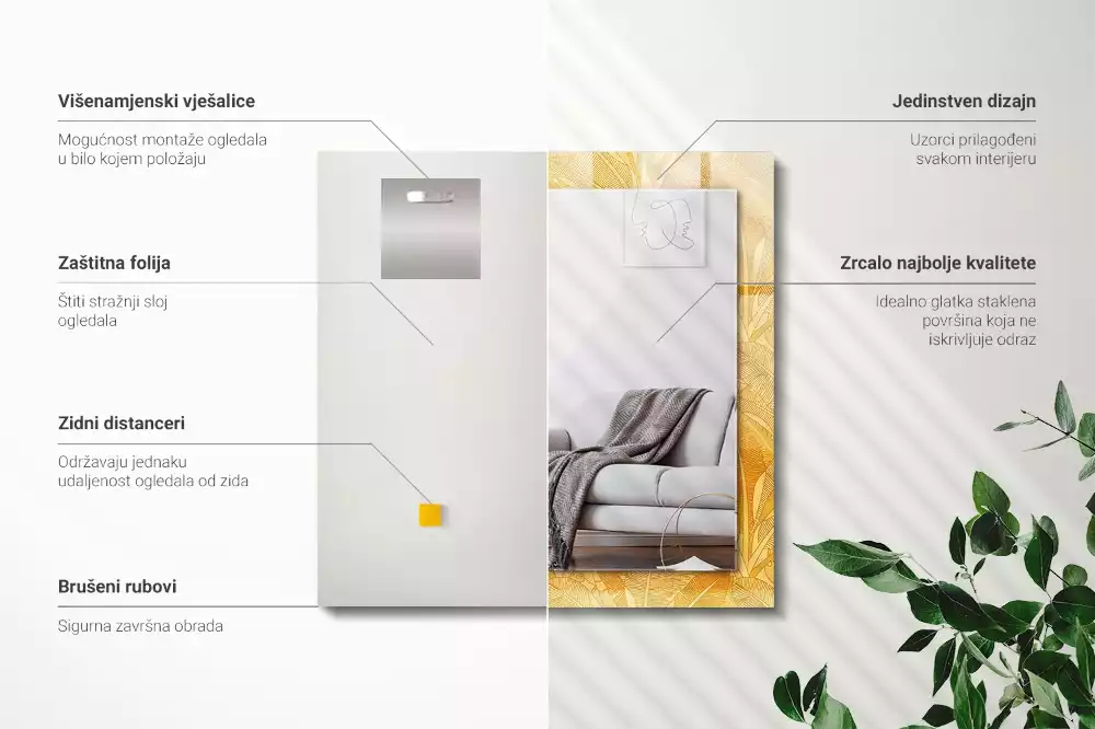 Espejo rectangular impreso Patrón de hojas naranjas