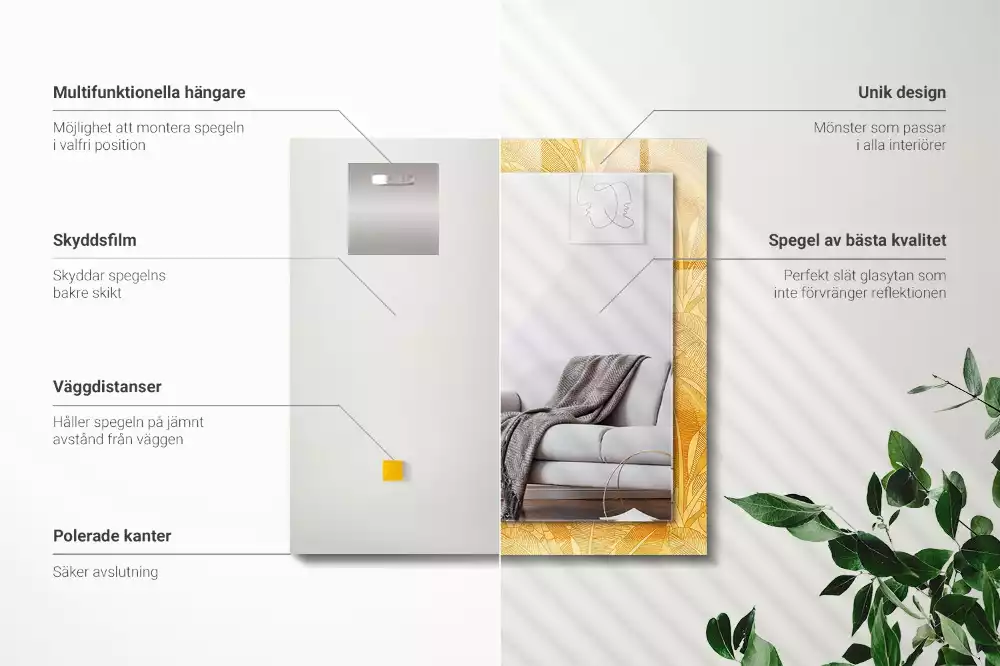 Espejo rectangular impreso Patrón de hojas naranjas