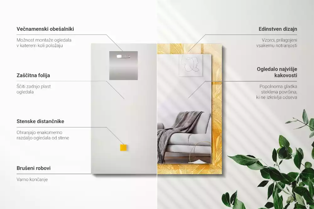 Espejo rectangular impreso Patrón de hojas naranjas