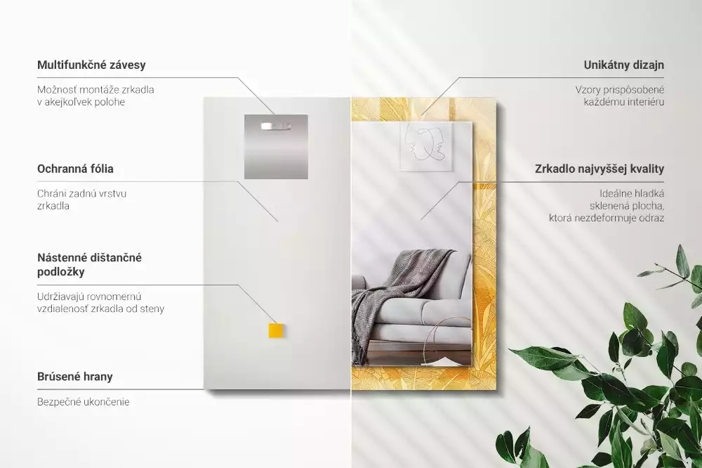 Espejo rectangular impreso Patrón de hojas naranjas