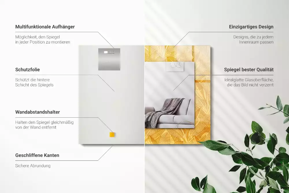 Espejo rectangular impreso Patrón de hojas naranjas