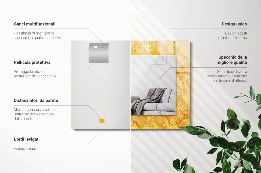 Espejo rectangular impreso Patrón de hojas naranjas