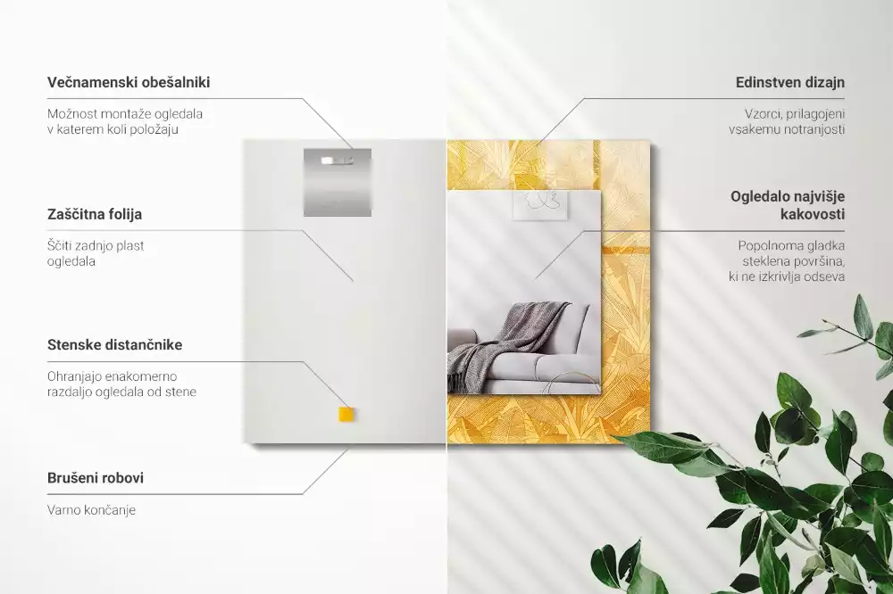 Espejo rectangular impreso Patrón de hojas naranjas