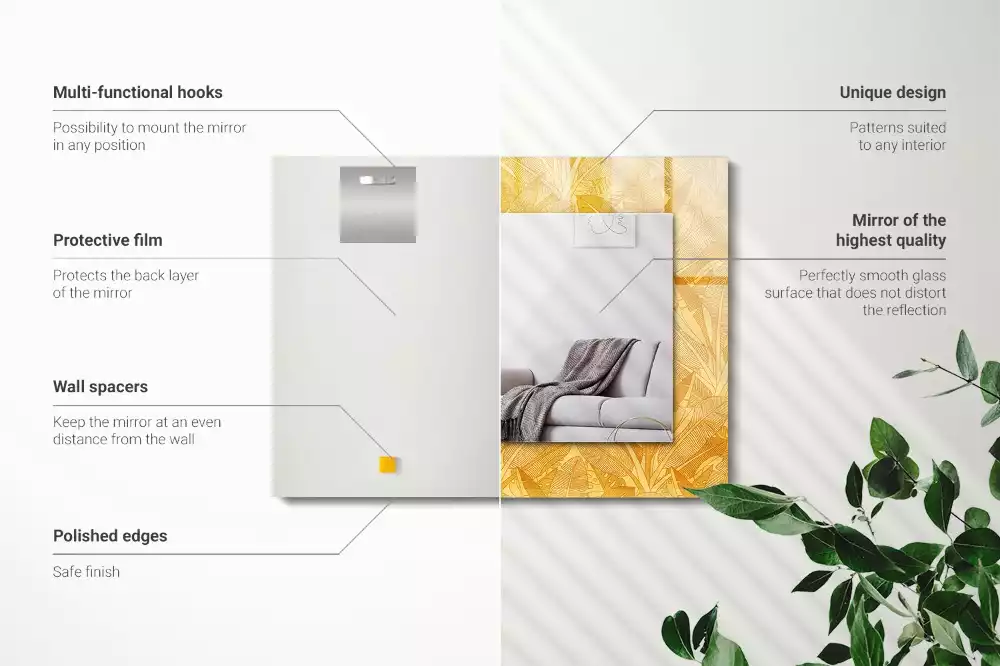 Espejo rectangular impreso Patrón de hojas naranjas